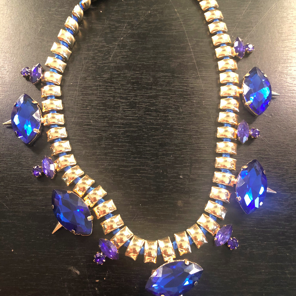 Royal Blue & Gold Link Statement Necklace